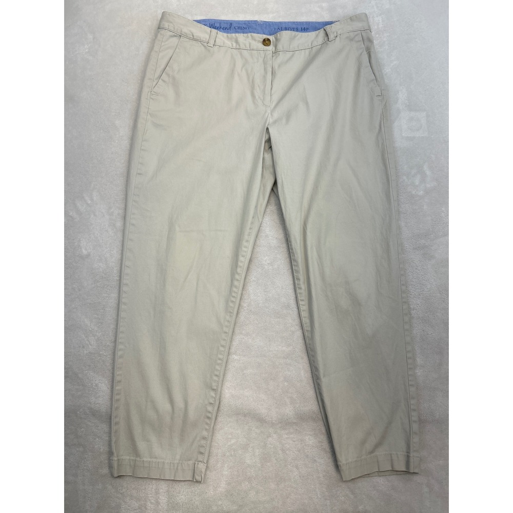 Talbots The Weekend Chino Pants Womens 14P Beige Khaki Straight Leg Stretch